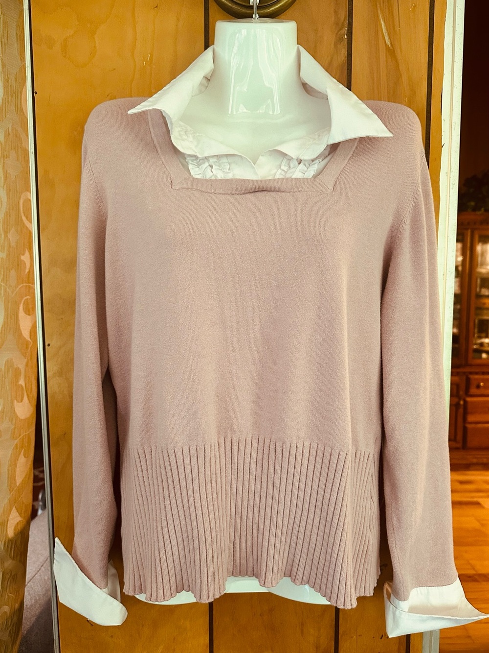 Worthington Blush Pink Square-Neck Lightweight Sweater